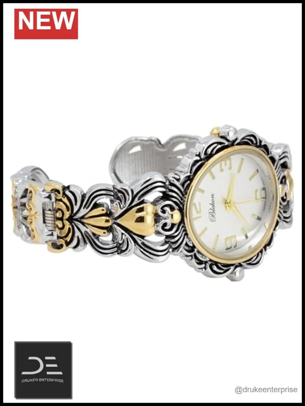 Japanese Quartz Women's 35mm Case Egyptian Concho Cuff Bangle Watch
